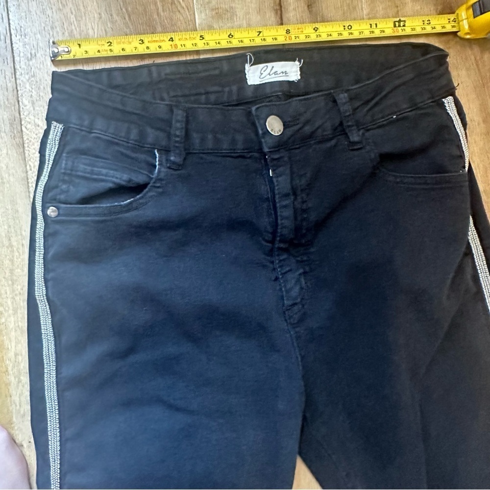 Elan Black Side Panel Rhinestone Jeans Size Large - Picture 10 of 11